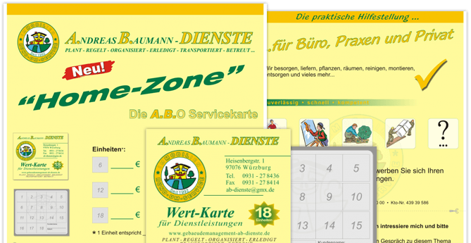 Die Home-Zone A.B.O Servicekarte & Flyer